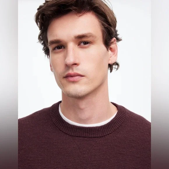 NWOT Madewell Men's Waffle-Knit Crewneck Sweater - Burgundy Brown Raisin Medium